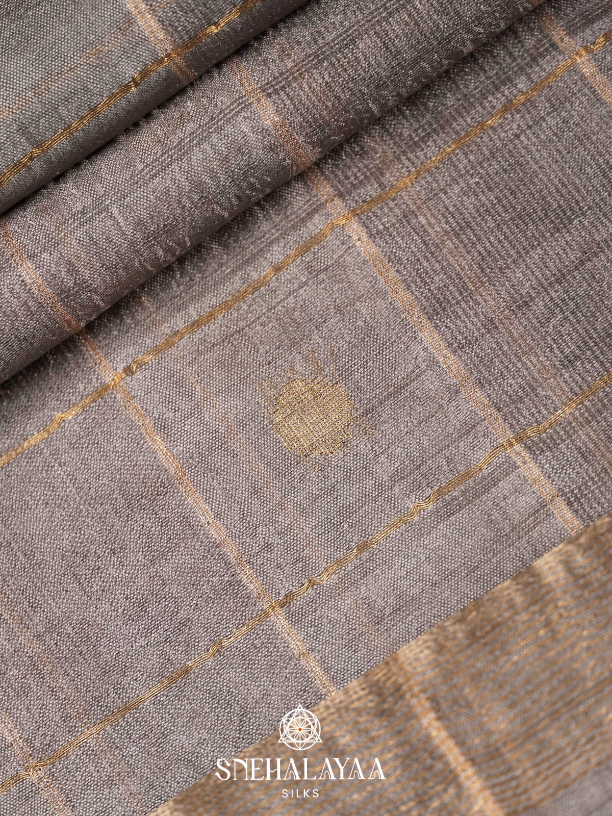Grey Tussar Silk Saree
