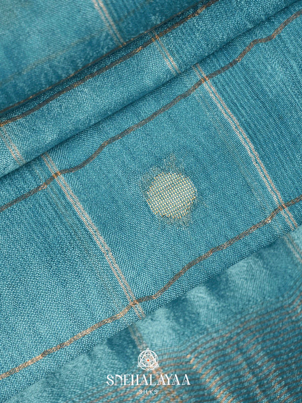 Sky Blue Tussar Silk Saree