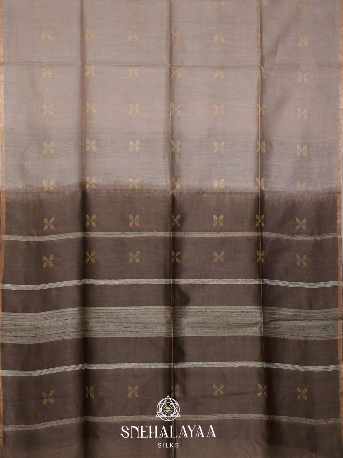 Beige Tussar Silk Saree