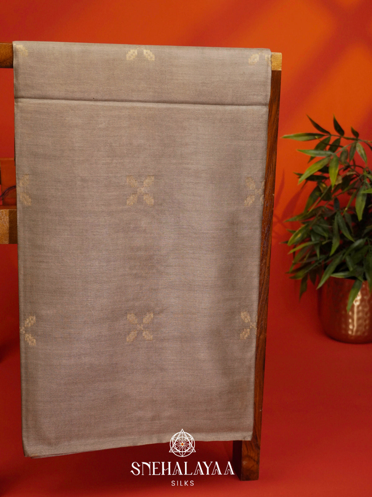Taupe Tussar Silk Saree