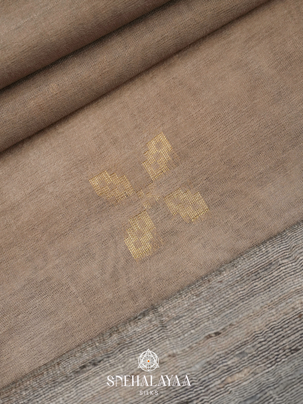 Taupe Tussar Silk Saree