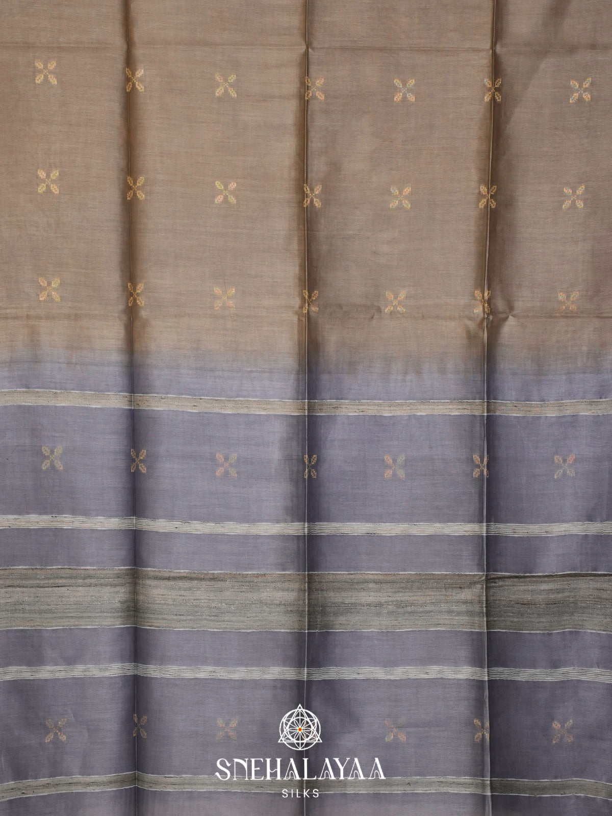 Taupe Tussar Silk Saree
