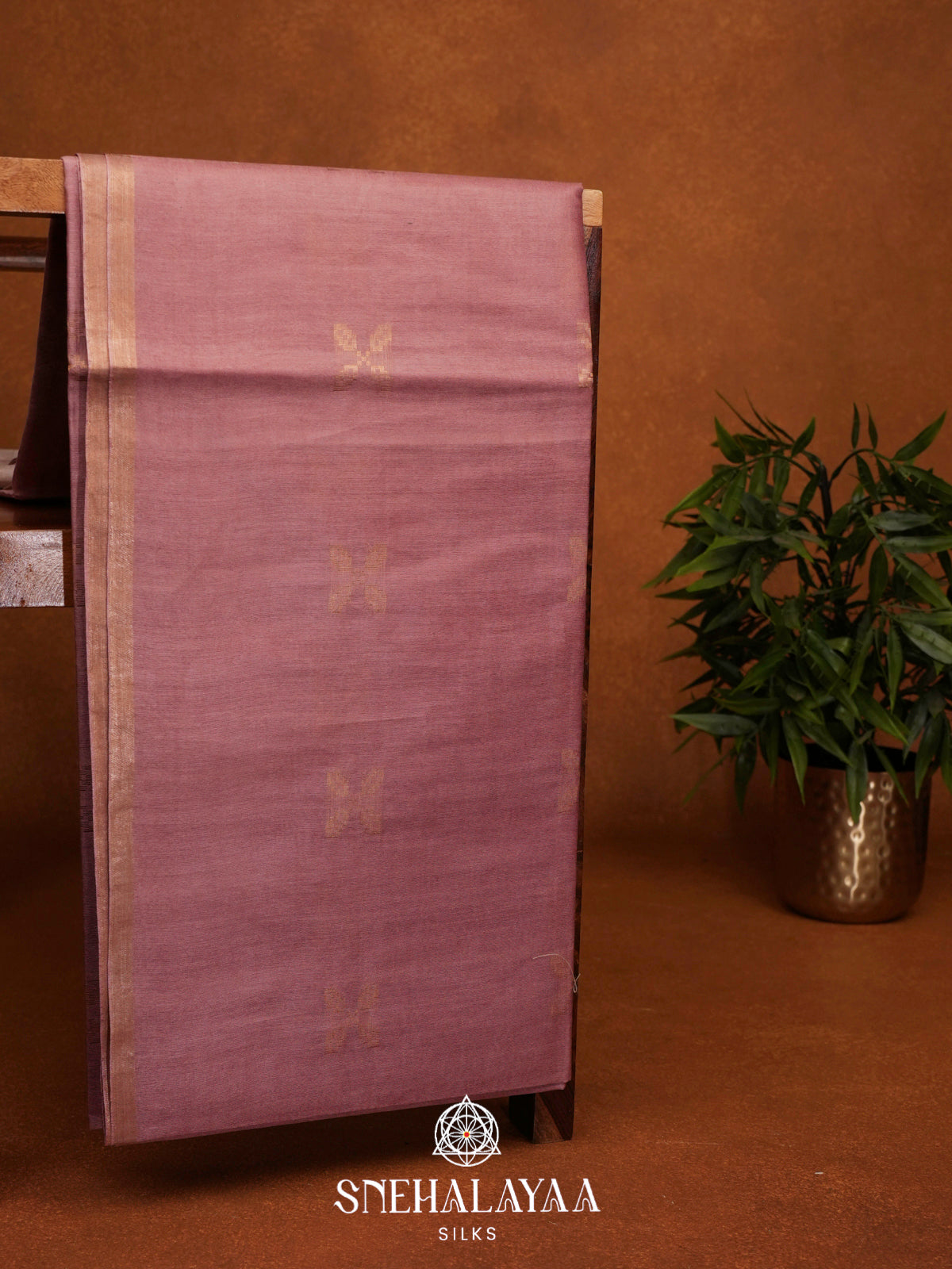 Dusty Mauve Tussar Silk Saree