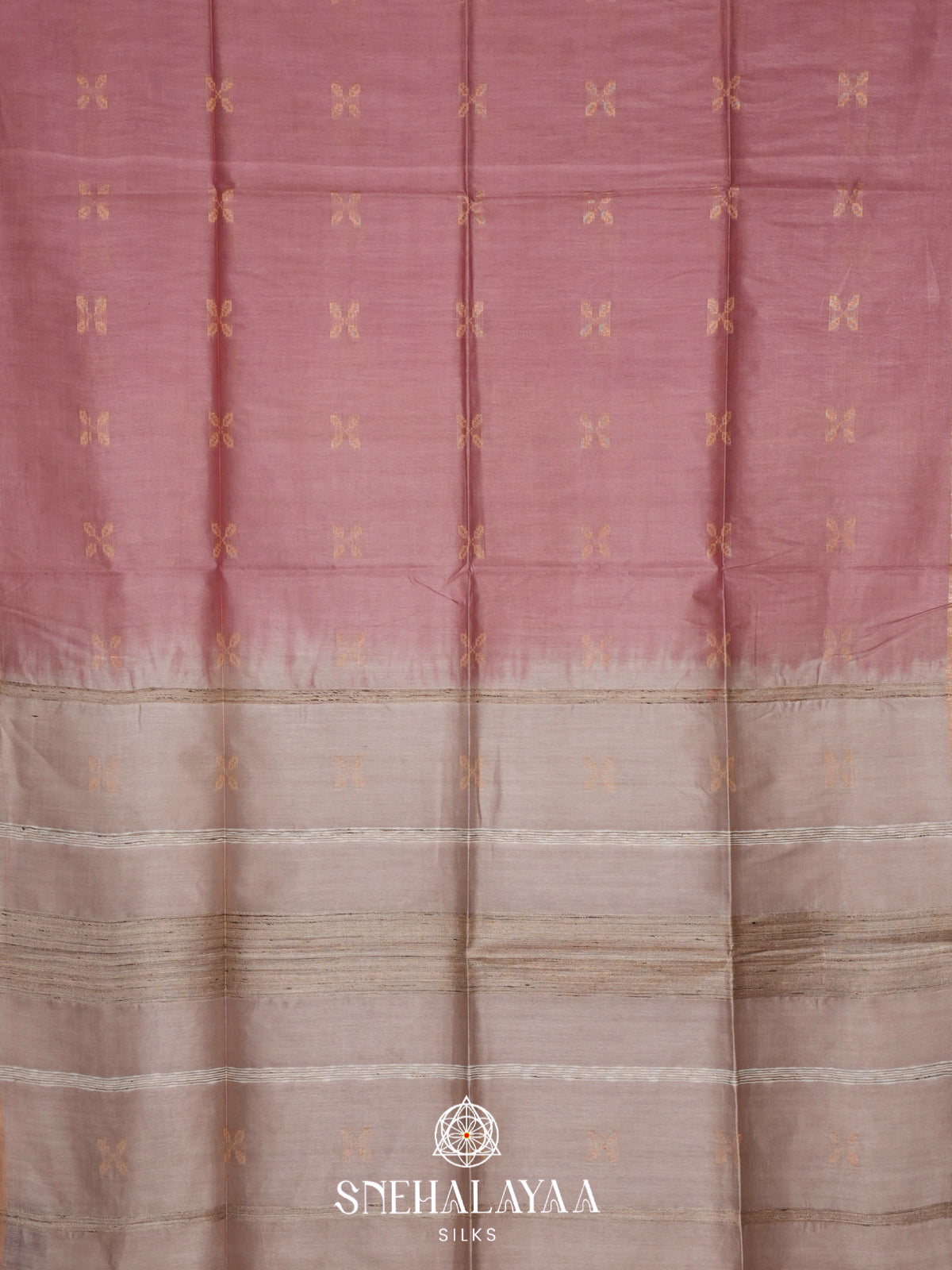 Dusty Mauve Tussar Silk Saree