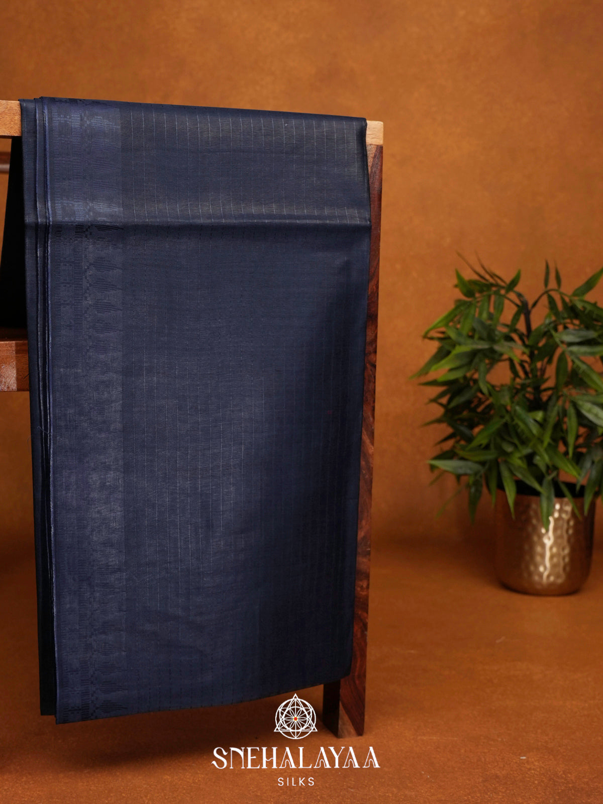 Navy Blue Tussar Silk Saree