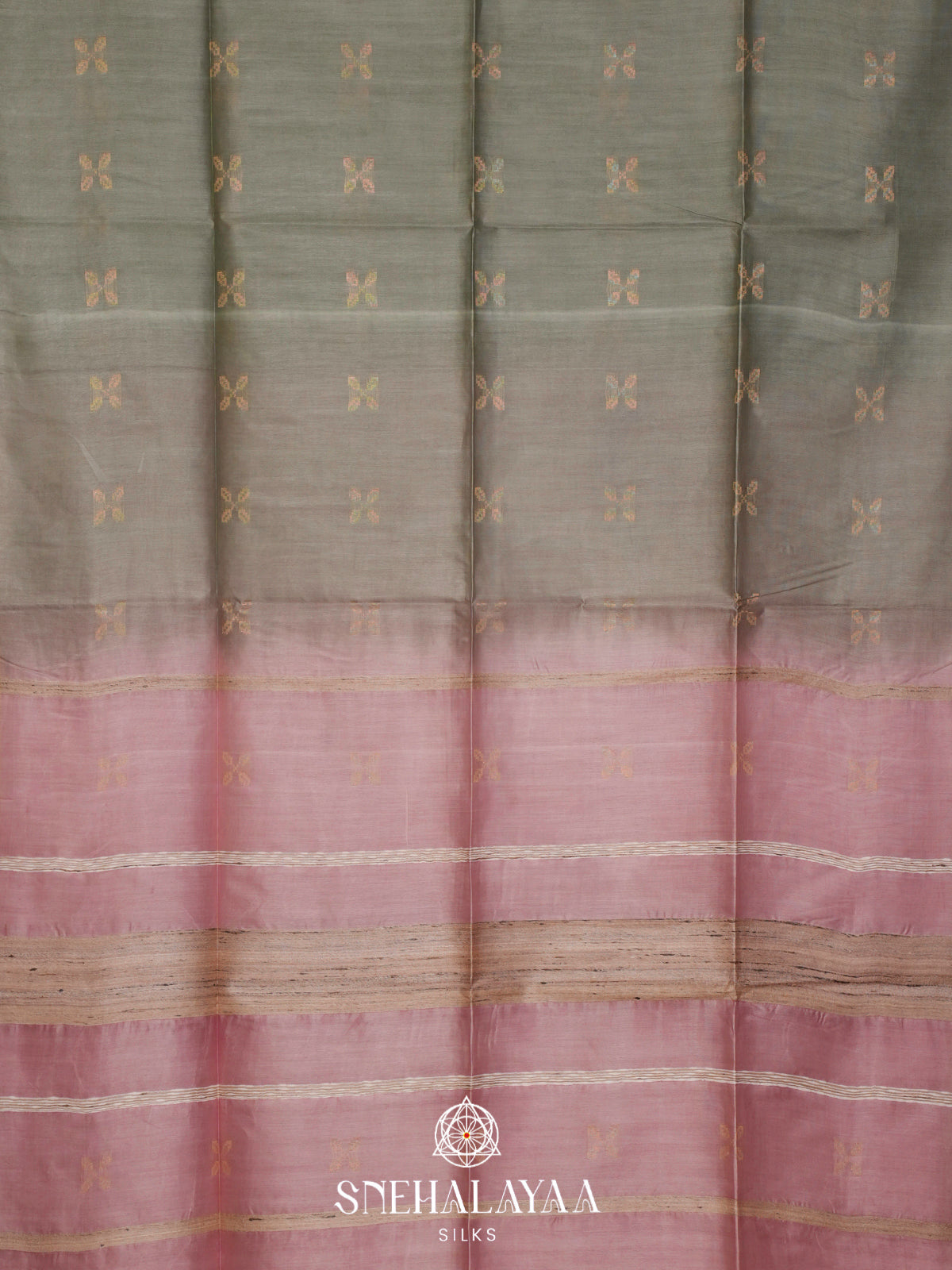 Grey Tussar Silk Saree