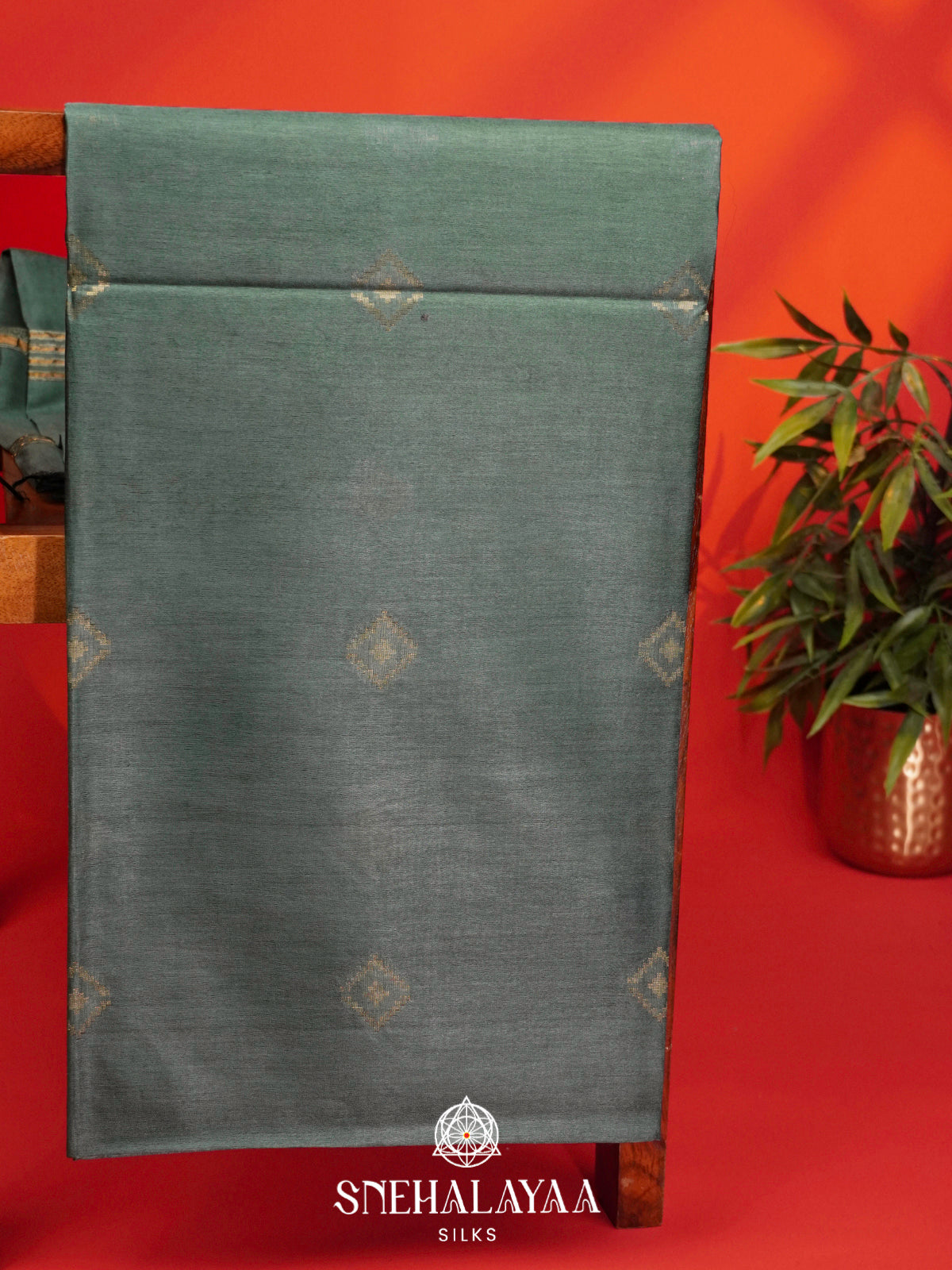 Slate Teal Tussar Silk Saree