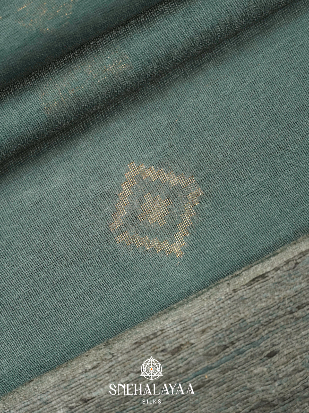 Slate Teal Tussar Silk Saree