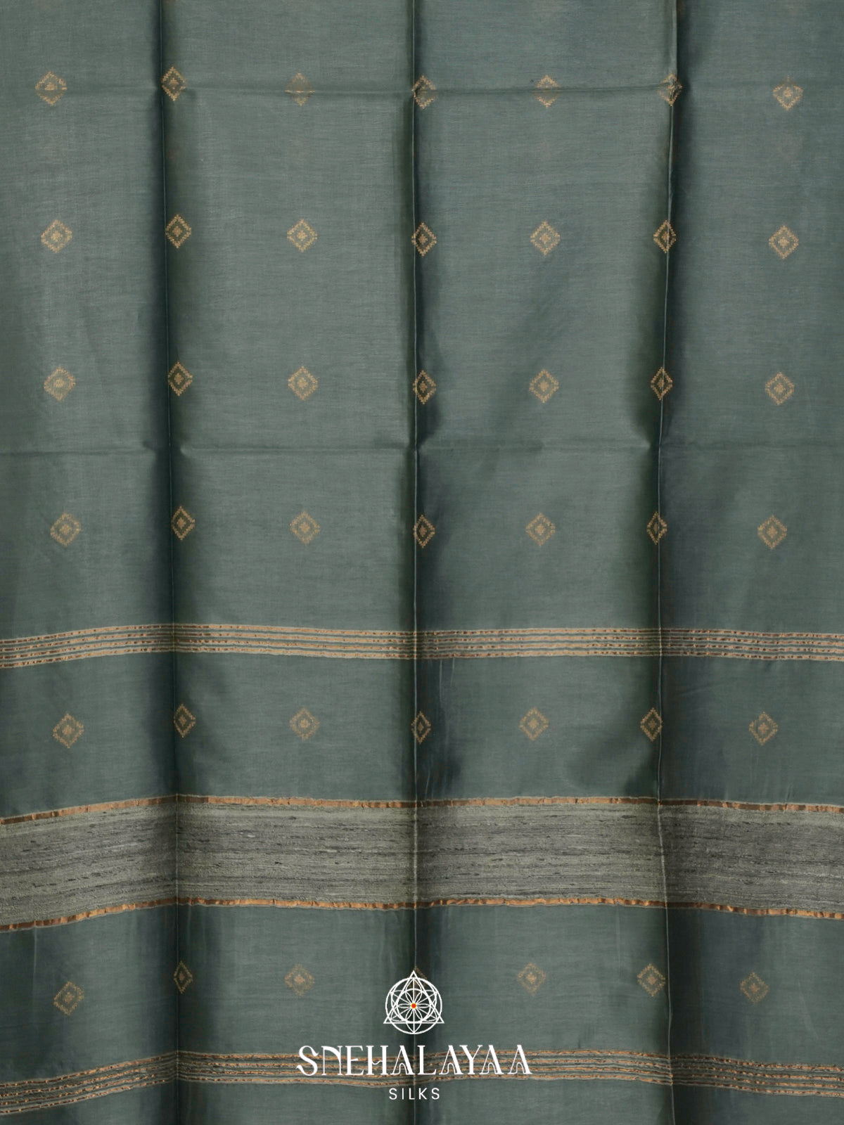 Slate Teal Tussar Silk Saree