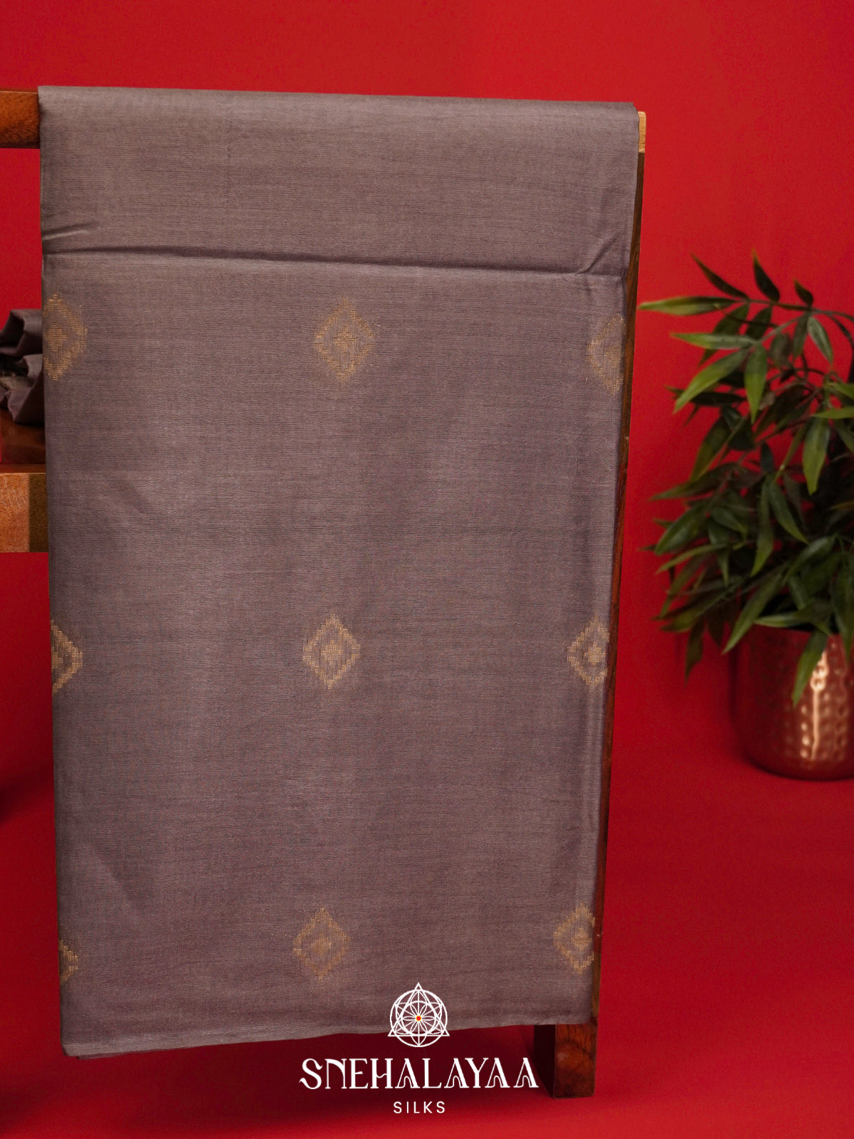 Taupe Tussar Silk Saree