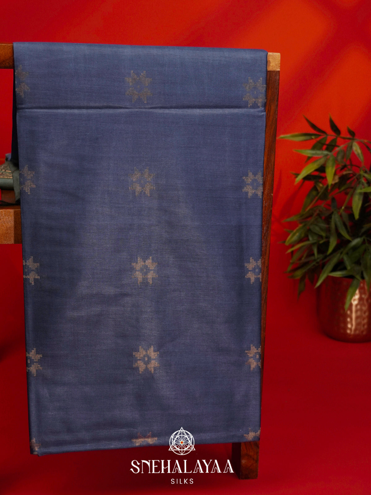 Navy Blue Tussar Silk Saree