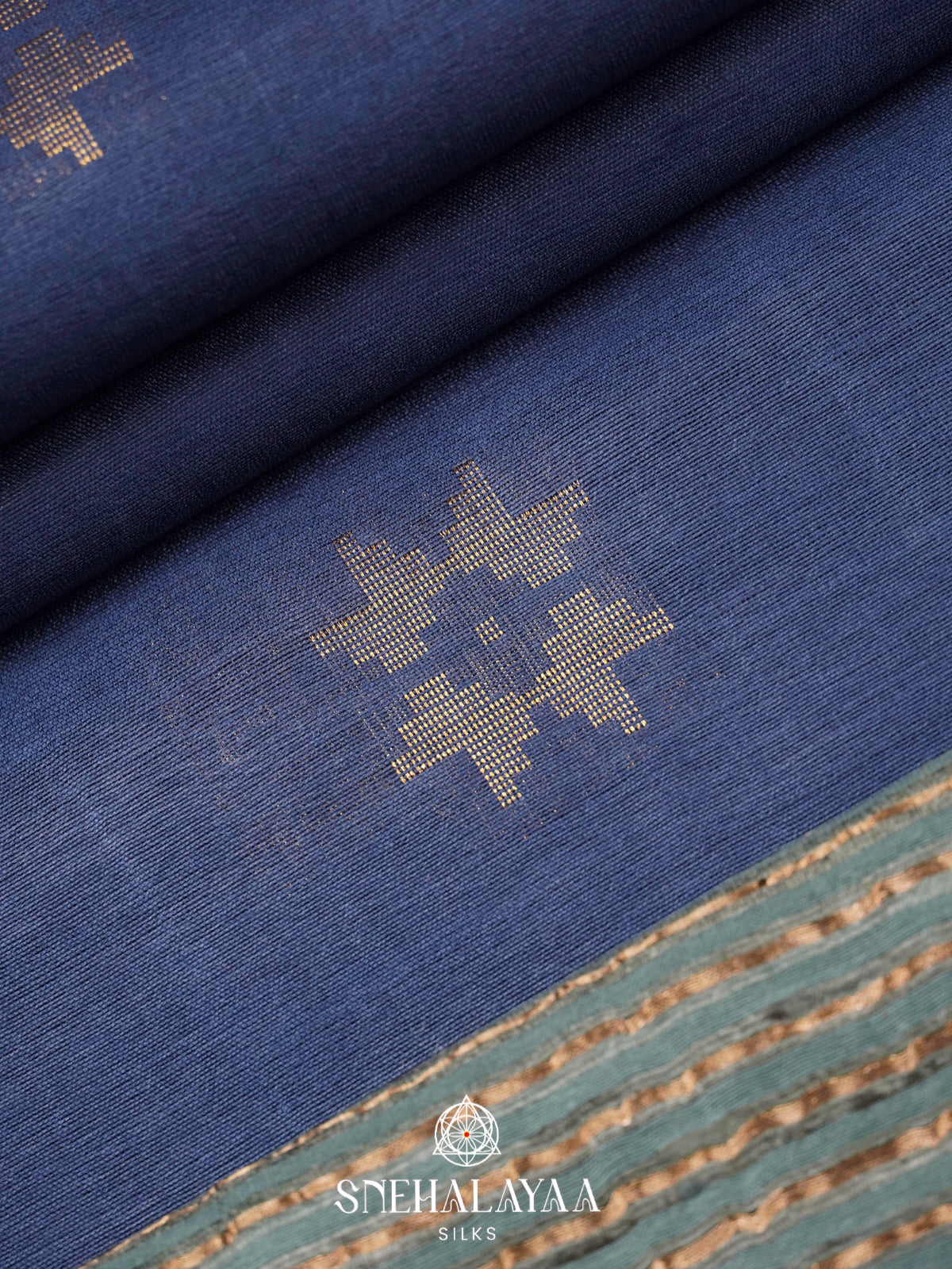 Navy Blue Tussar Silk Saree