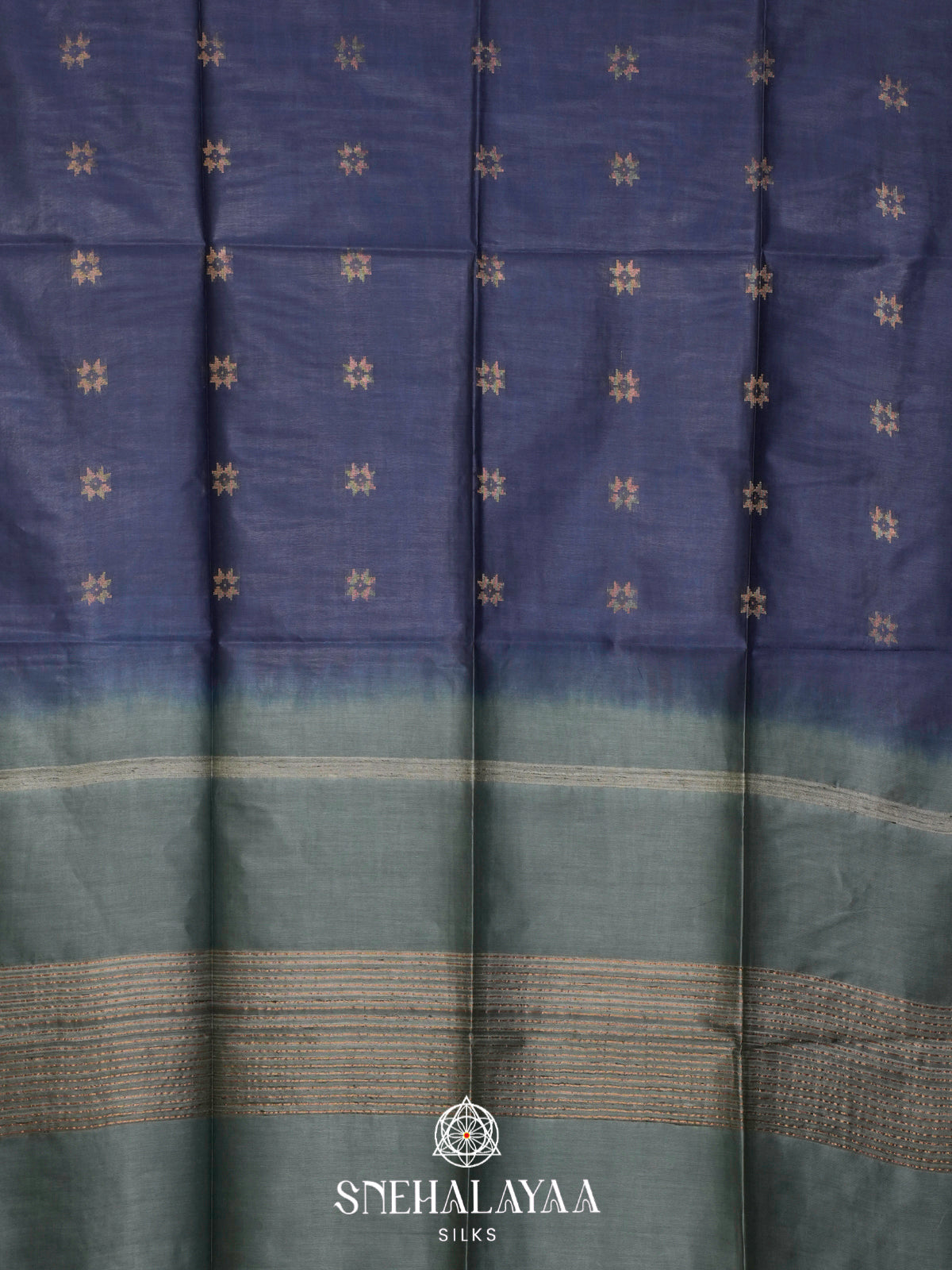 Navy Blue Tussar Silk Saree