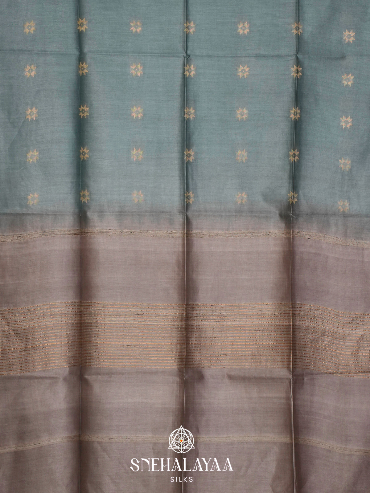 Powder Blue Tussar Silk Saree