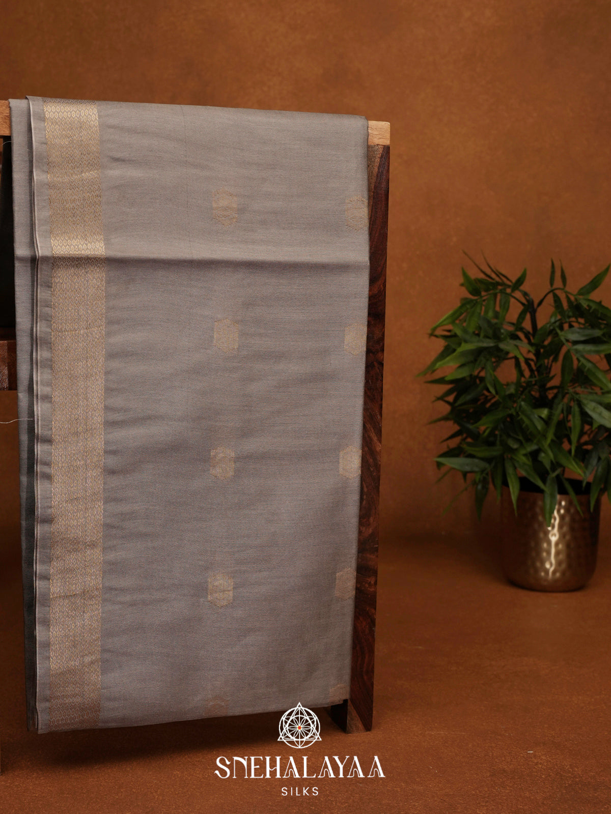 Grey Tussar Silk Saree