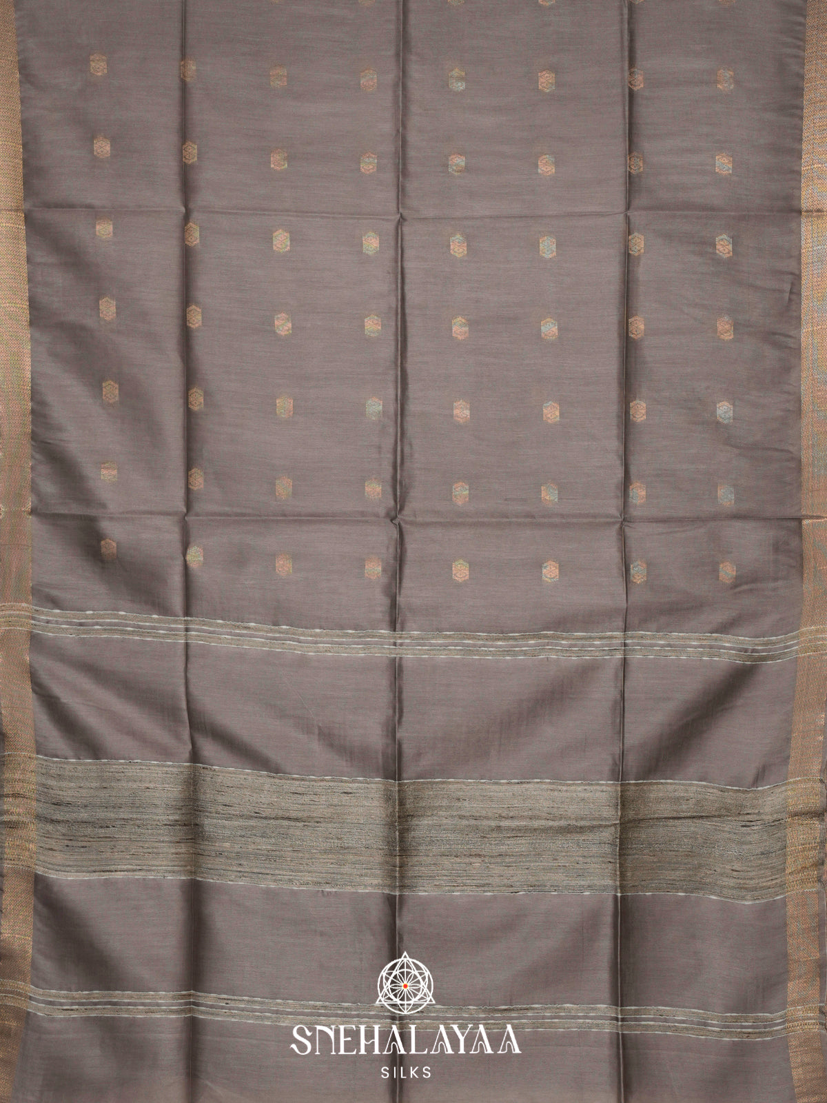 Grey Tussar Silk Saree