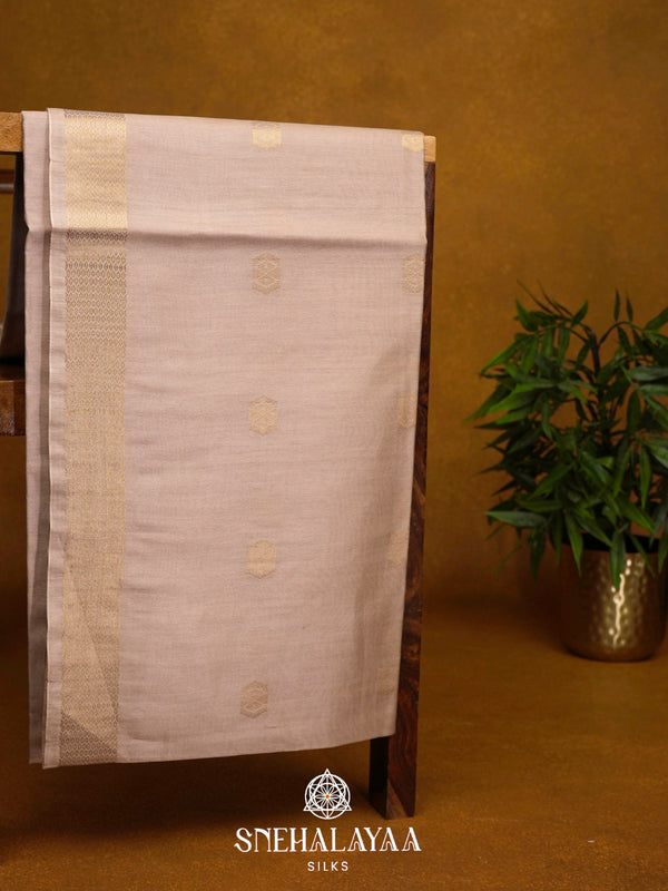 Beige Tussar Silk Saree