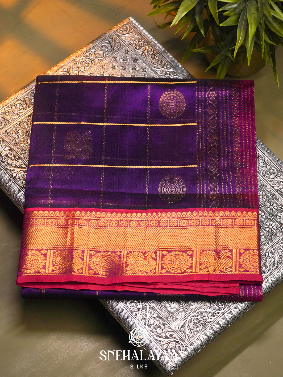 Violet Kanchi Silk Cotton Saree
