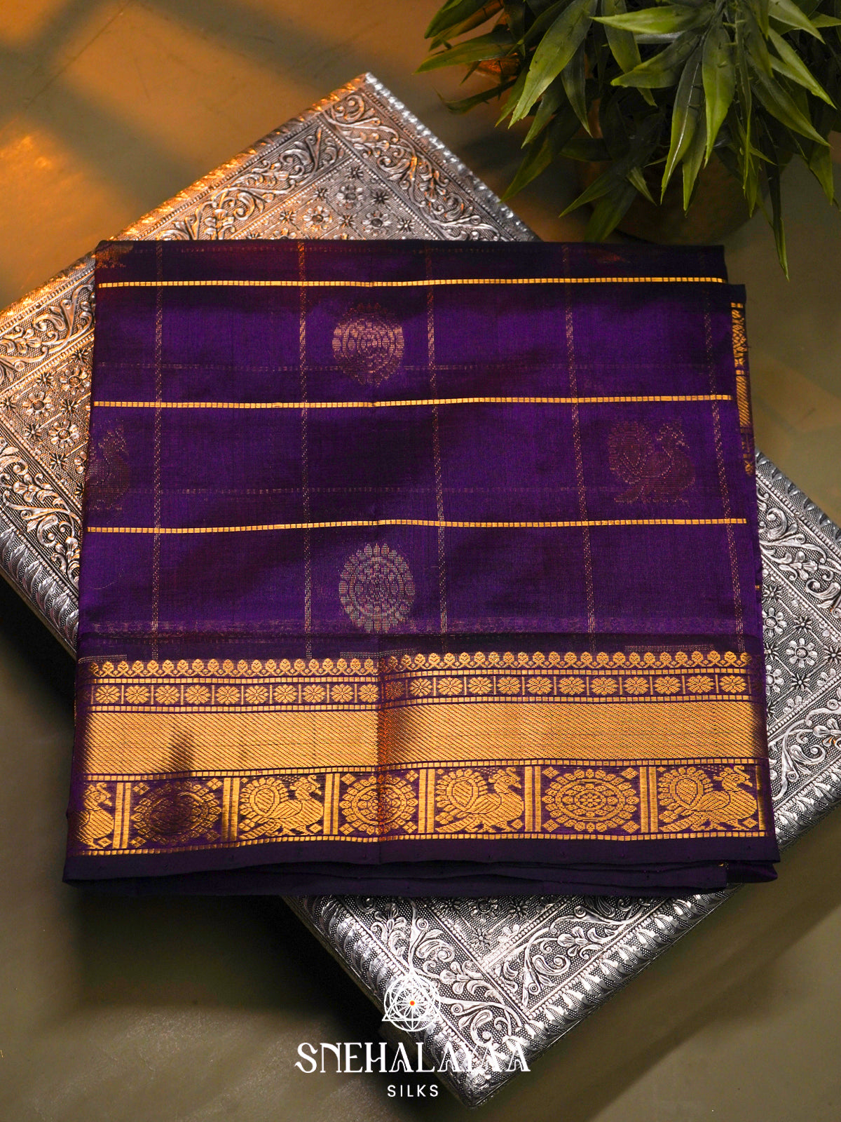 Violet Kanchi Silk Cotton Saree