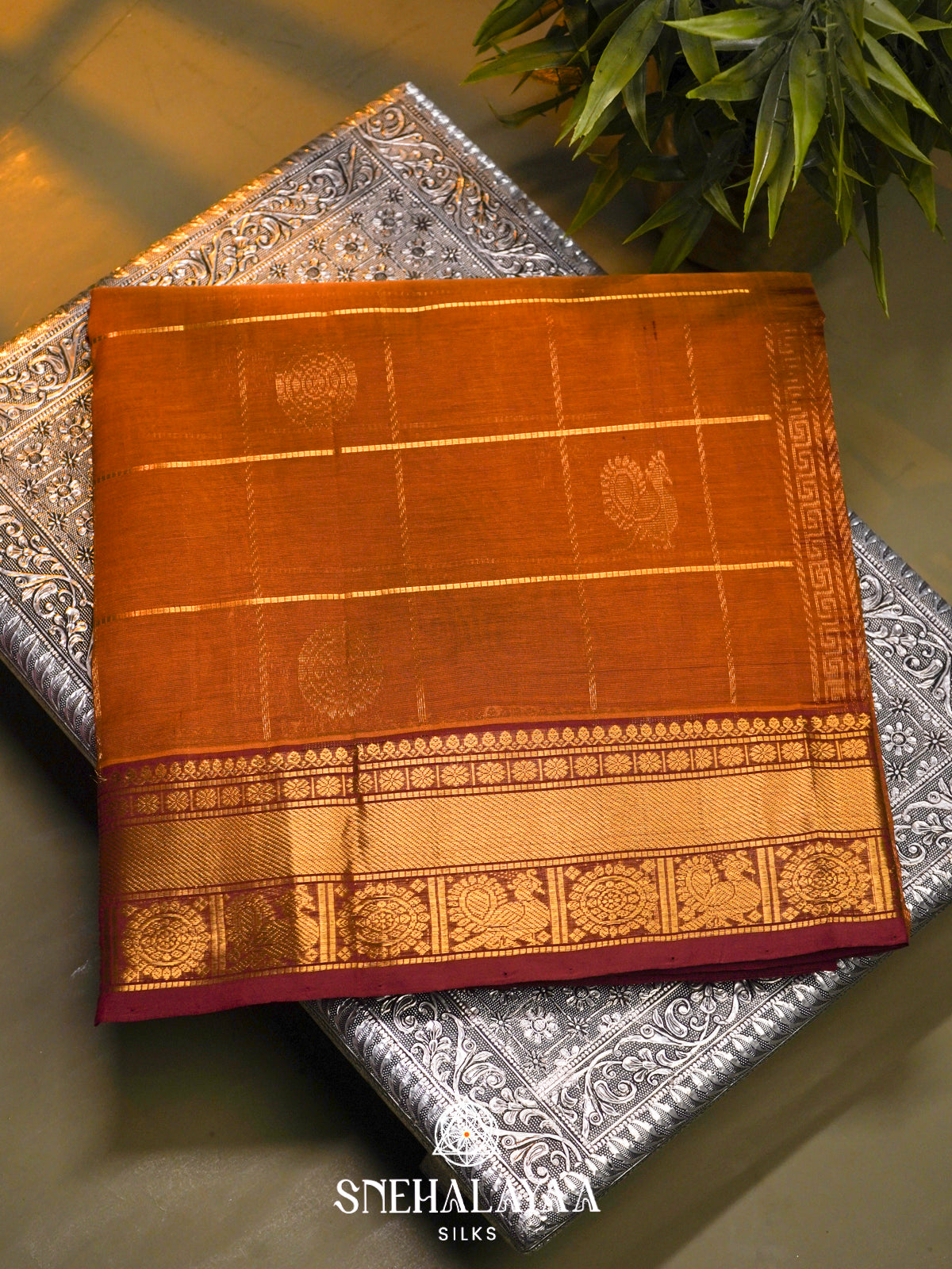 Rust Orange Kanchi Silk Cotton Saree