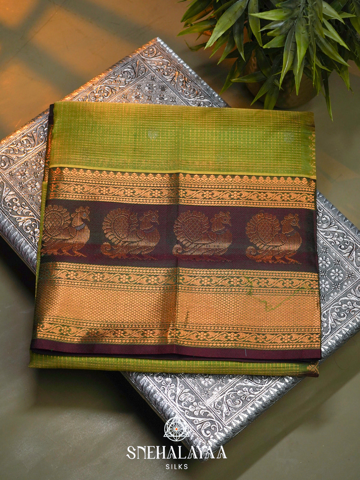 Olive Green Kanchi Silk Cotton Saree