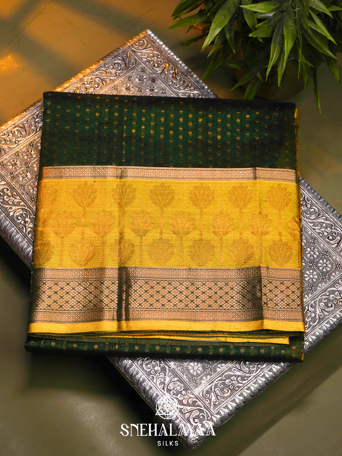 Bottle Green Kanchi Silk Cotton Saree