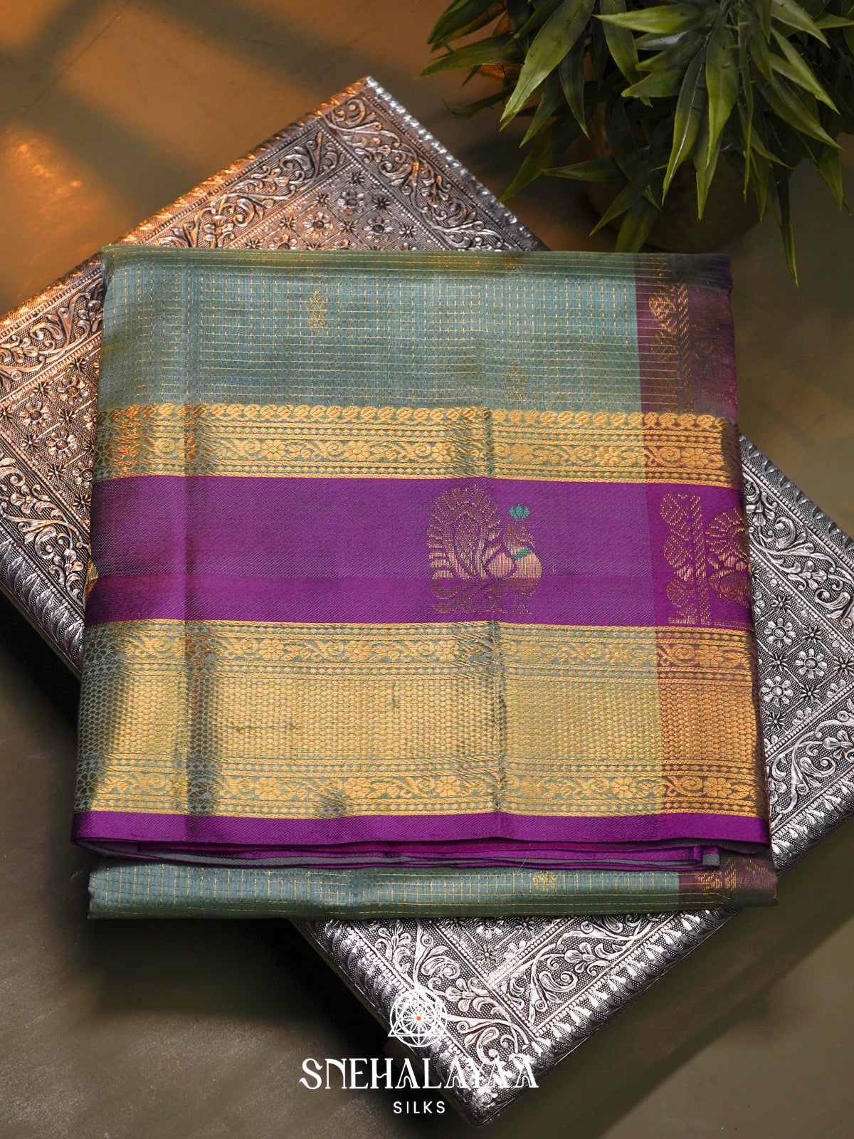 Sea Green Kanchi Silk Cotton Saree