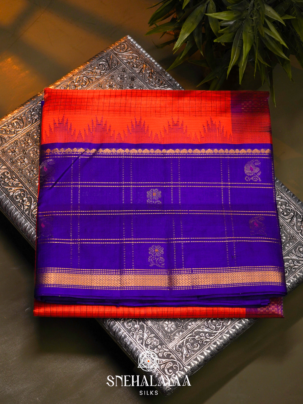 Orange Kanchi Silk Cotton Saree