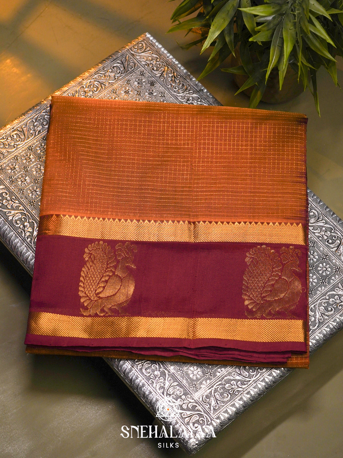 Copper  Kanchi Silk Cotton Saree