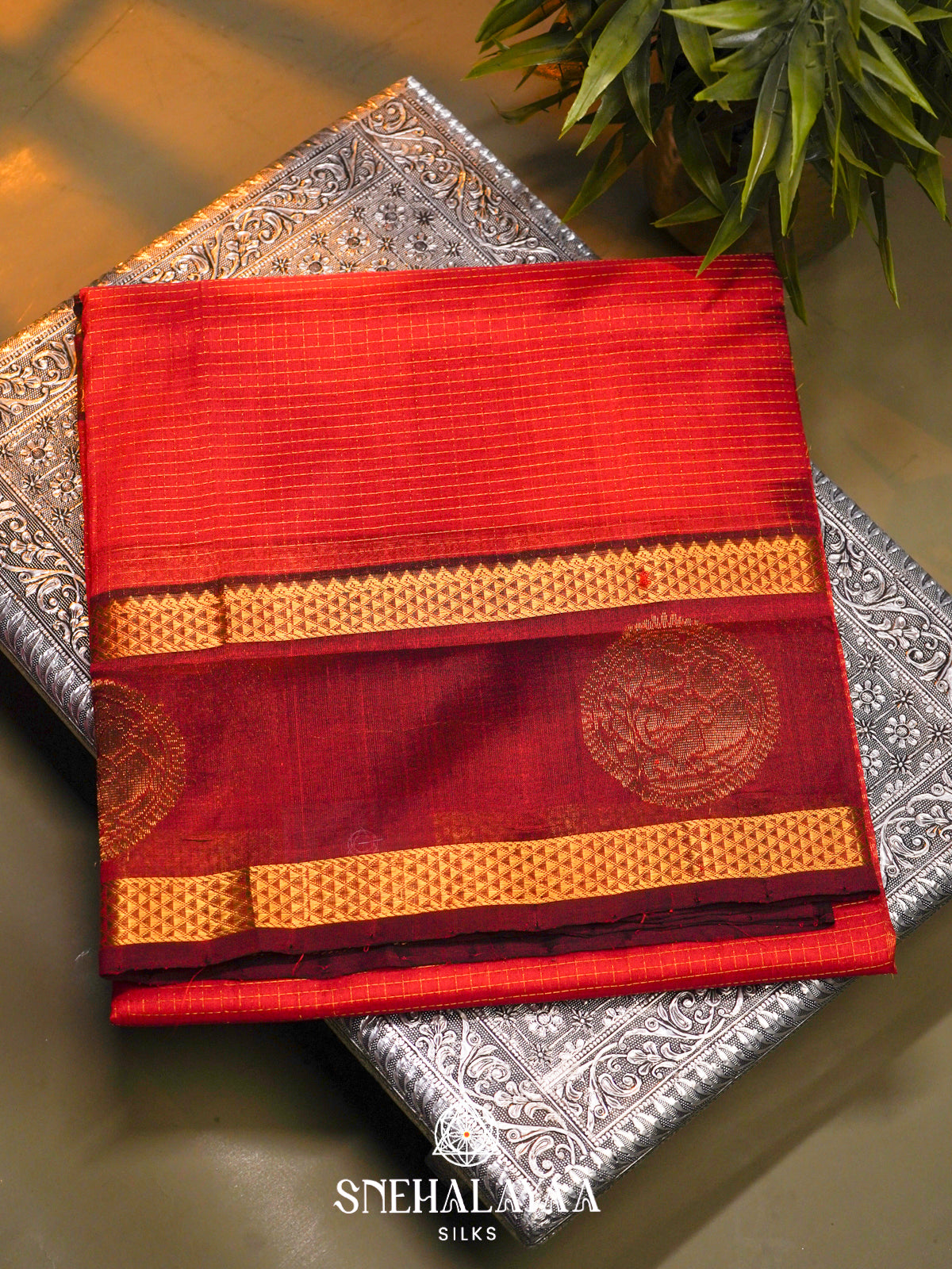 Orange Kanchi Silk Cotton Saree
