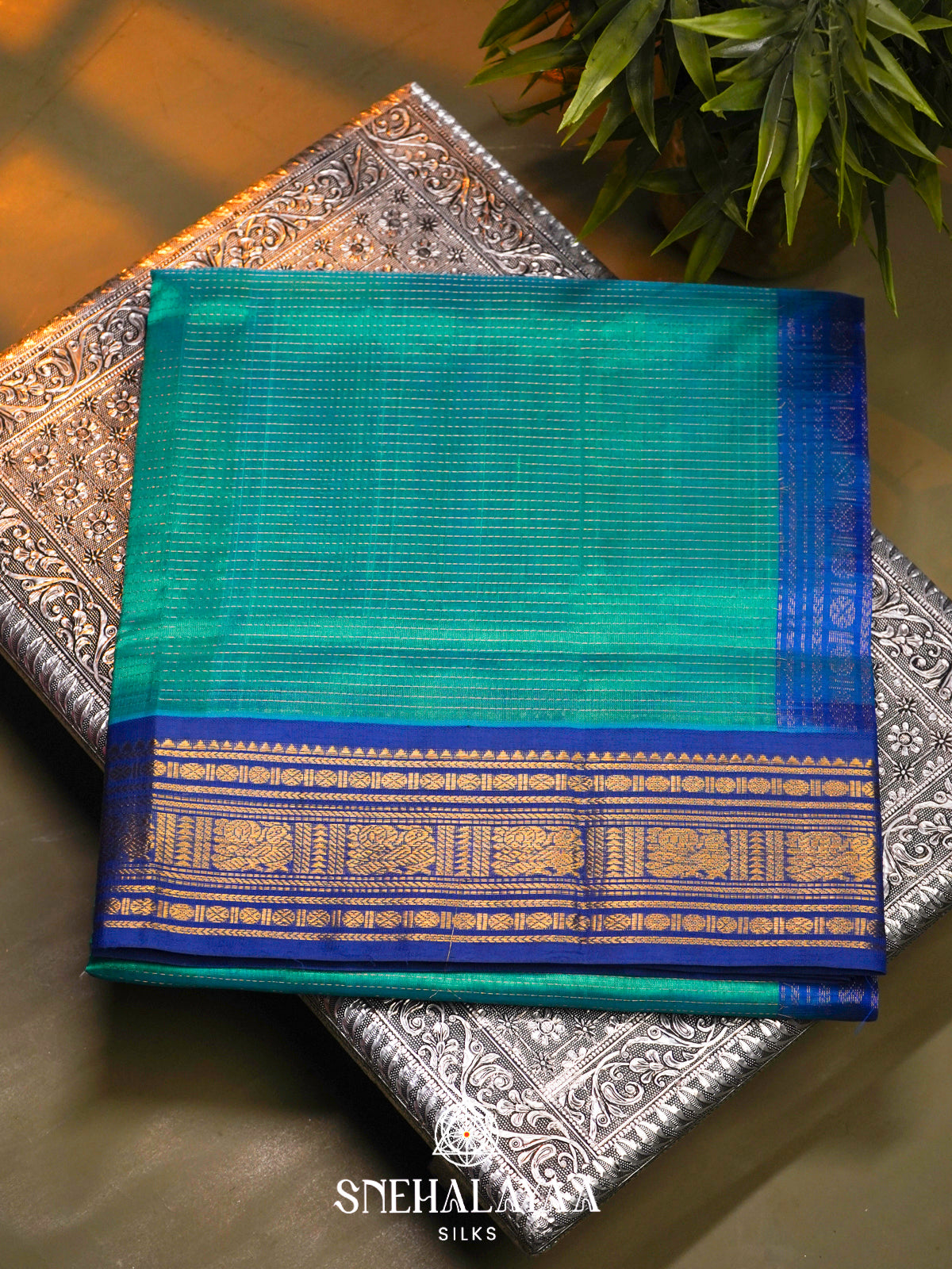Teal Blue Kanchi Silk Cotton Saree