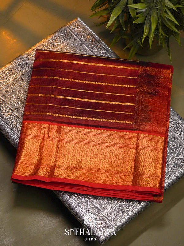 Brick Red Kanchi Silk Cotton Saree