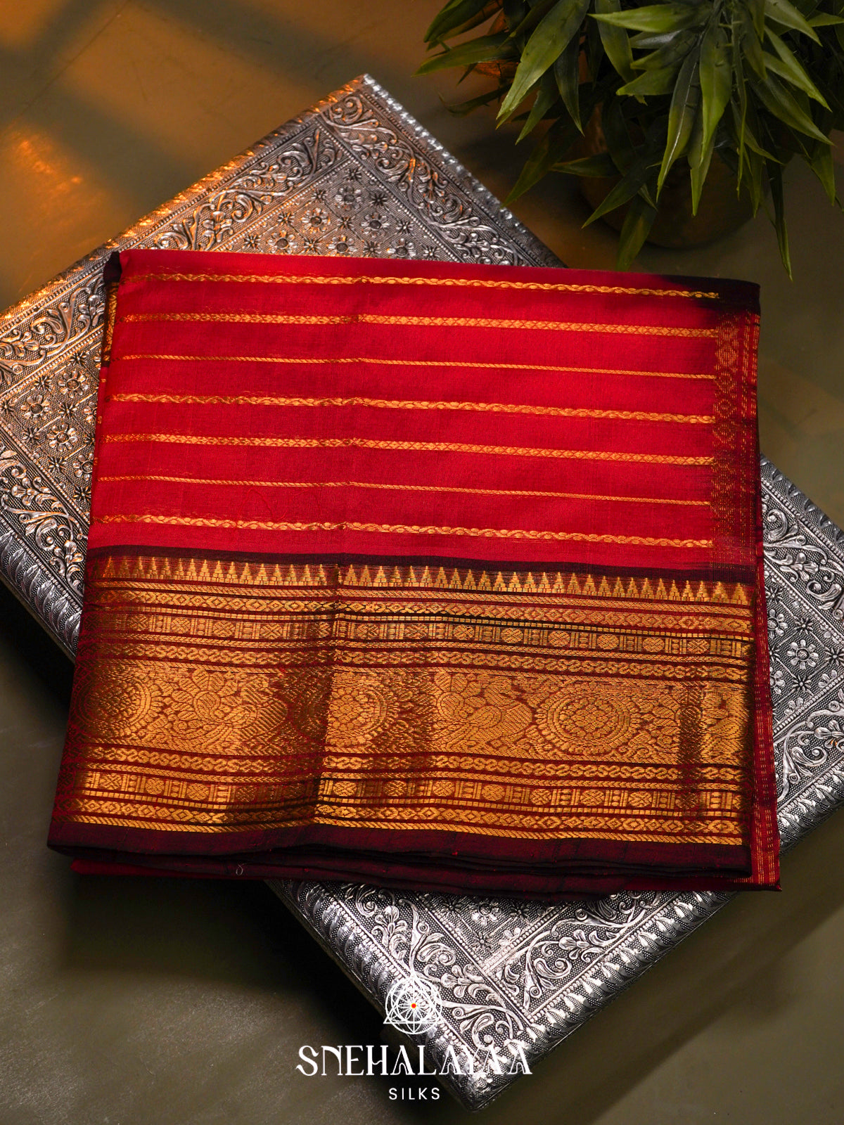 Chilly Red Kanchi Silk Cotton Saree