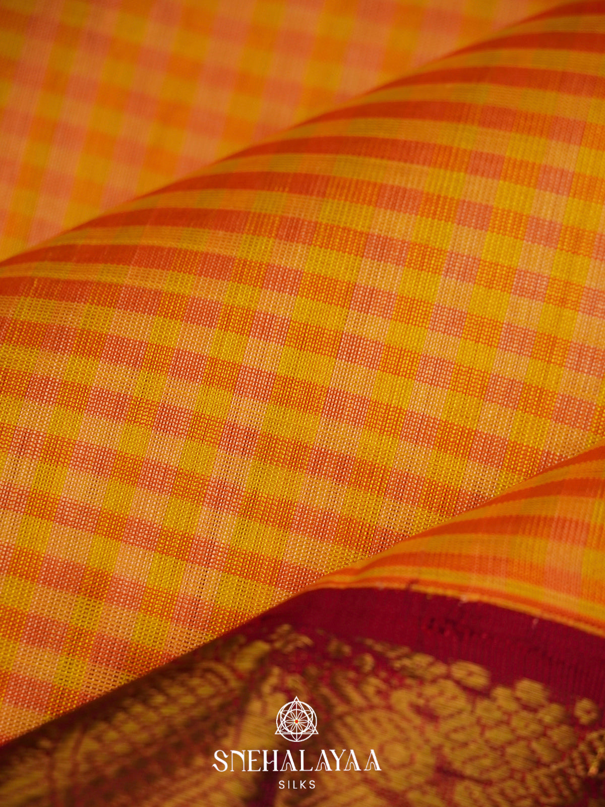 Golden Yellow Silk Cotton Saree with Maroon Zari Border