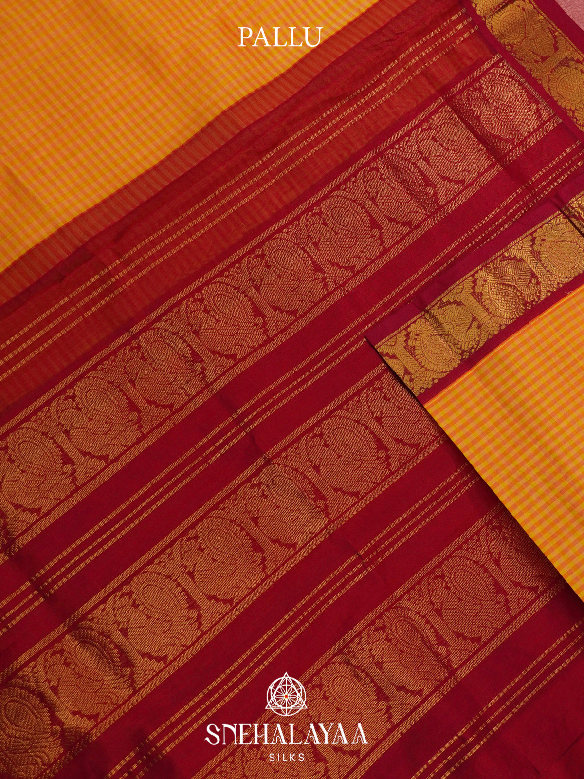 Golden Yellow Silk Cotton Saree with Maroon Zari Border