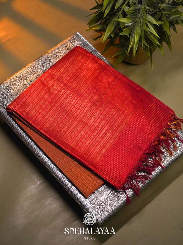 Brown Kanchi Silk Cotton Saree