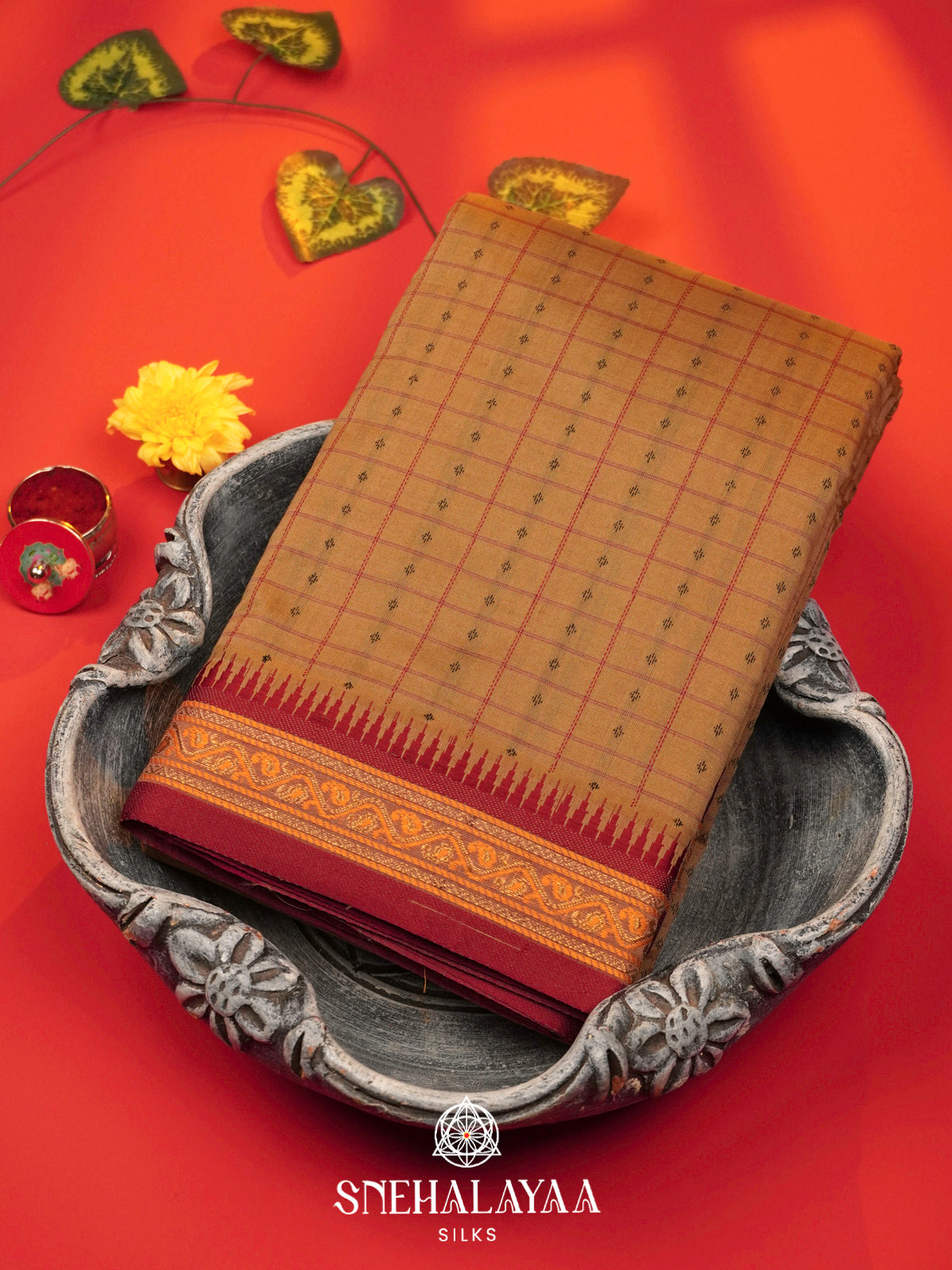 Mustard Kanchi Silk Cotton Saree