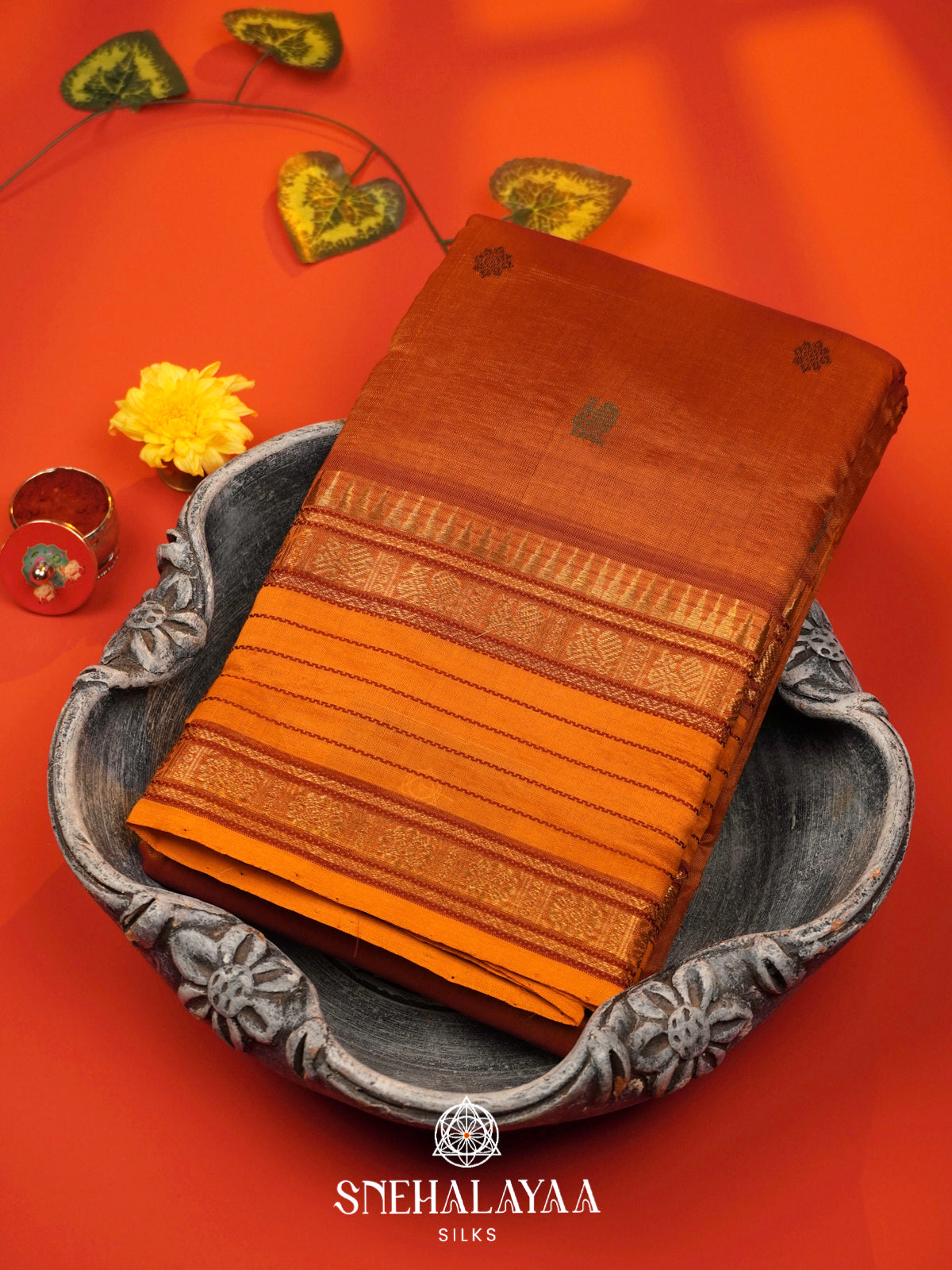 Orange Kanchi Silk Cotton Saree