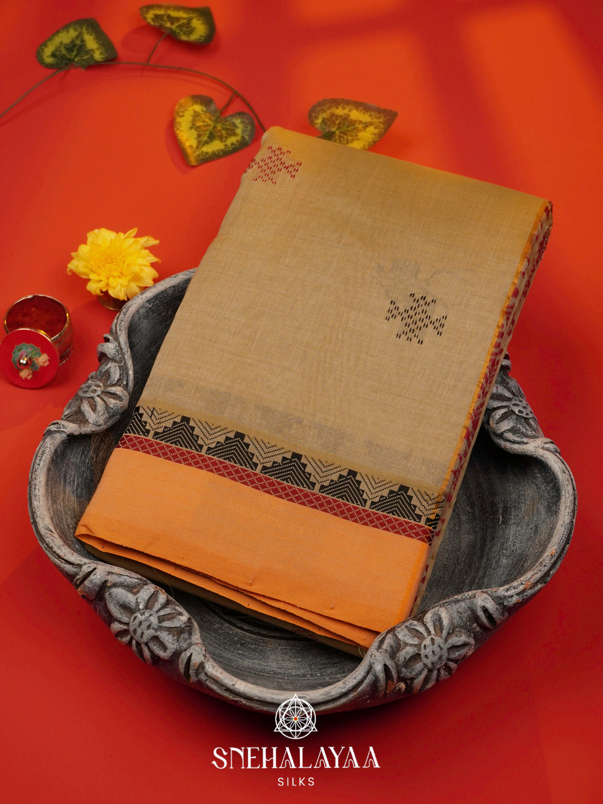 Beige Kanchi Silk Cotton Saree