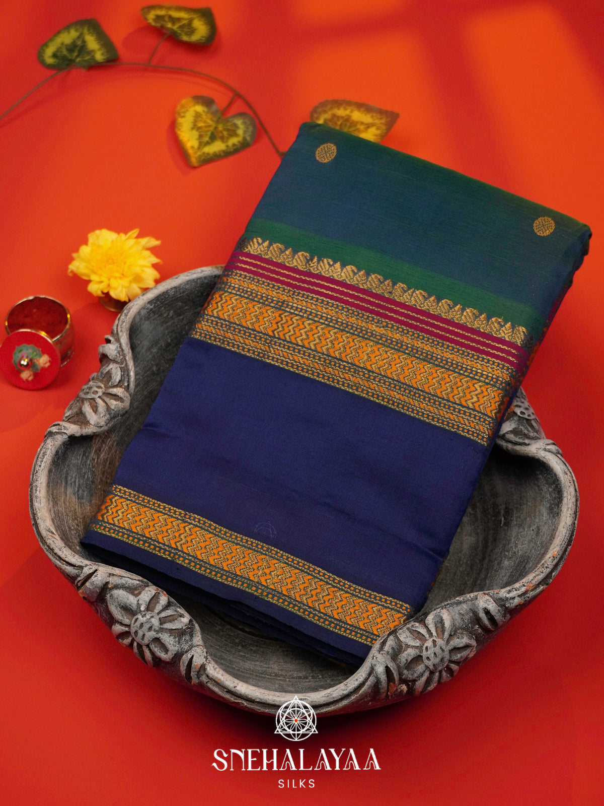 Peacock Blue Kanchi Silk Cotton Saree