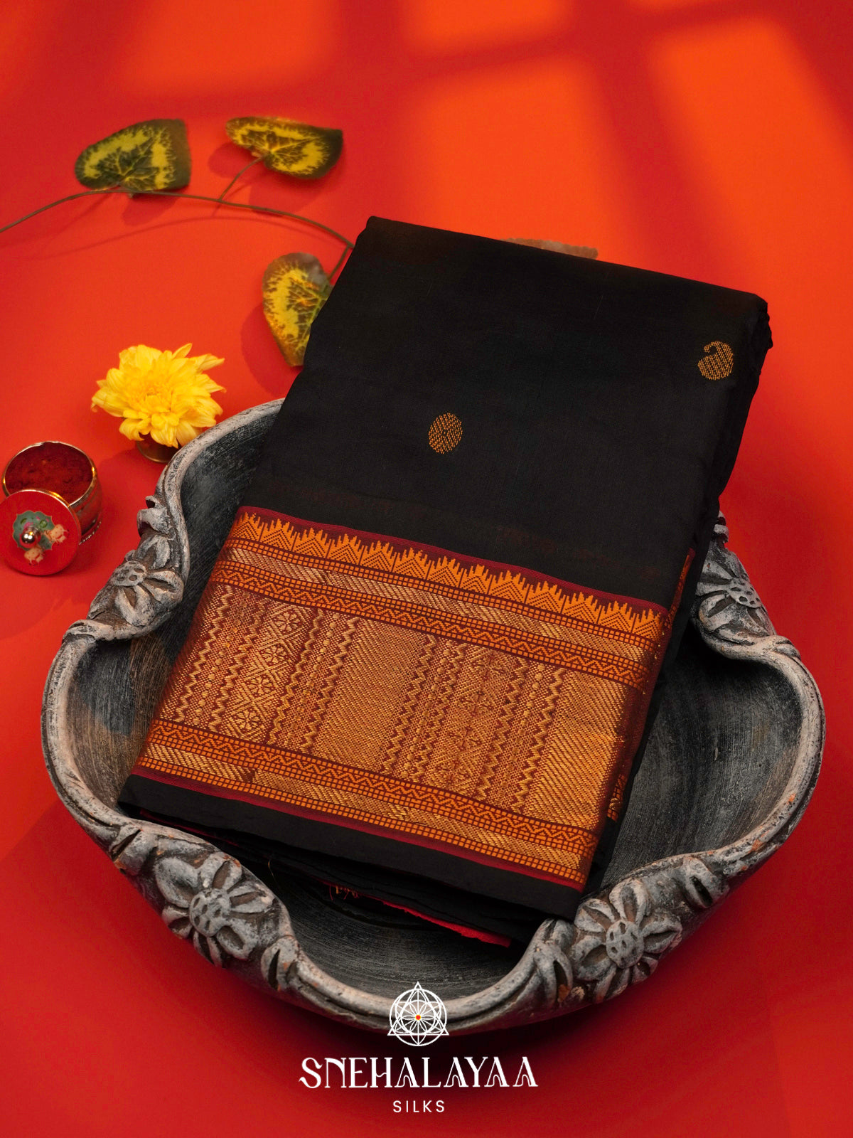 Black Kanchi Silk Cotton Saree