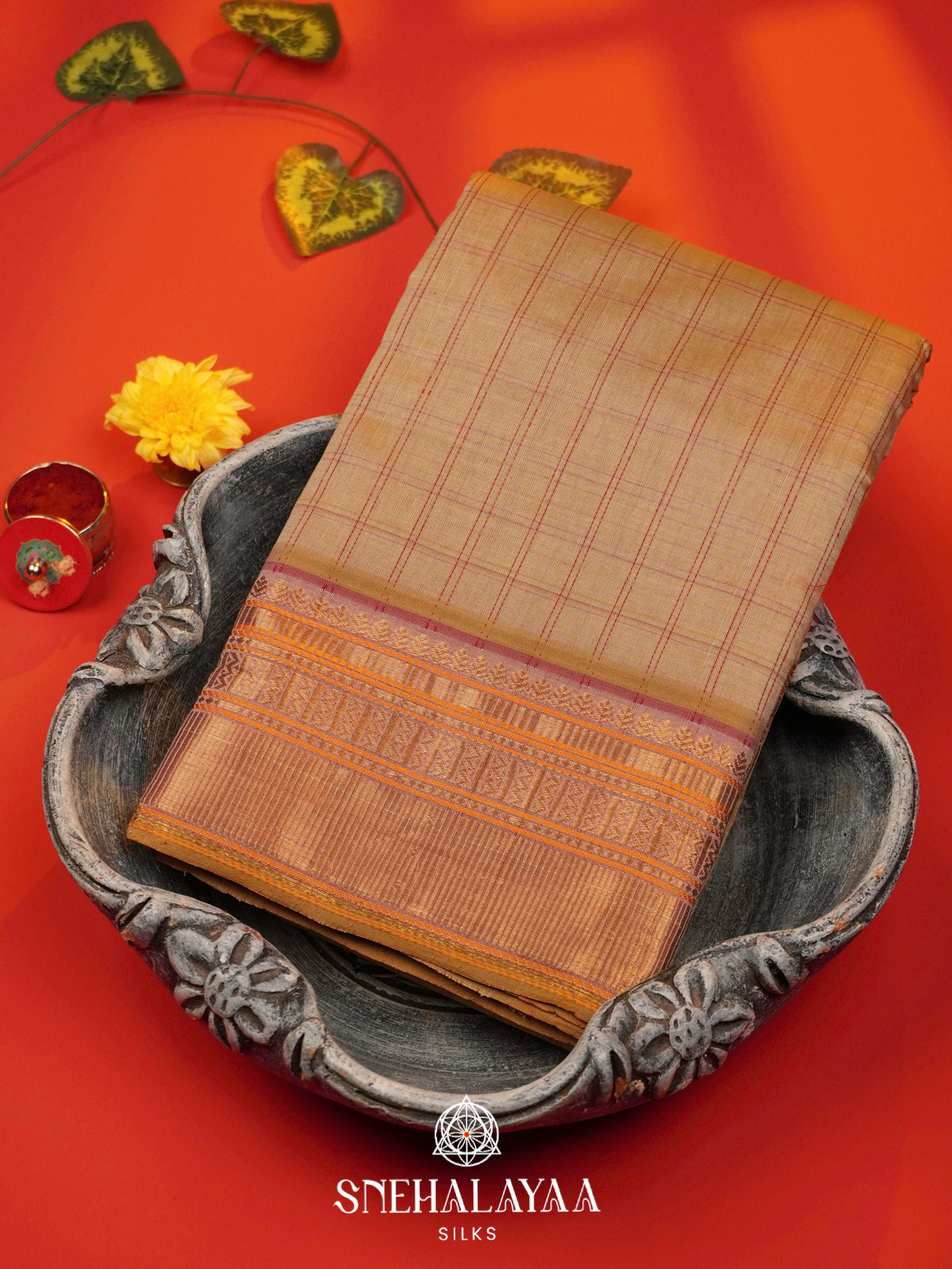 Beige Kanchi Silk Cotton Saree