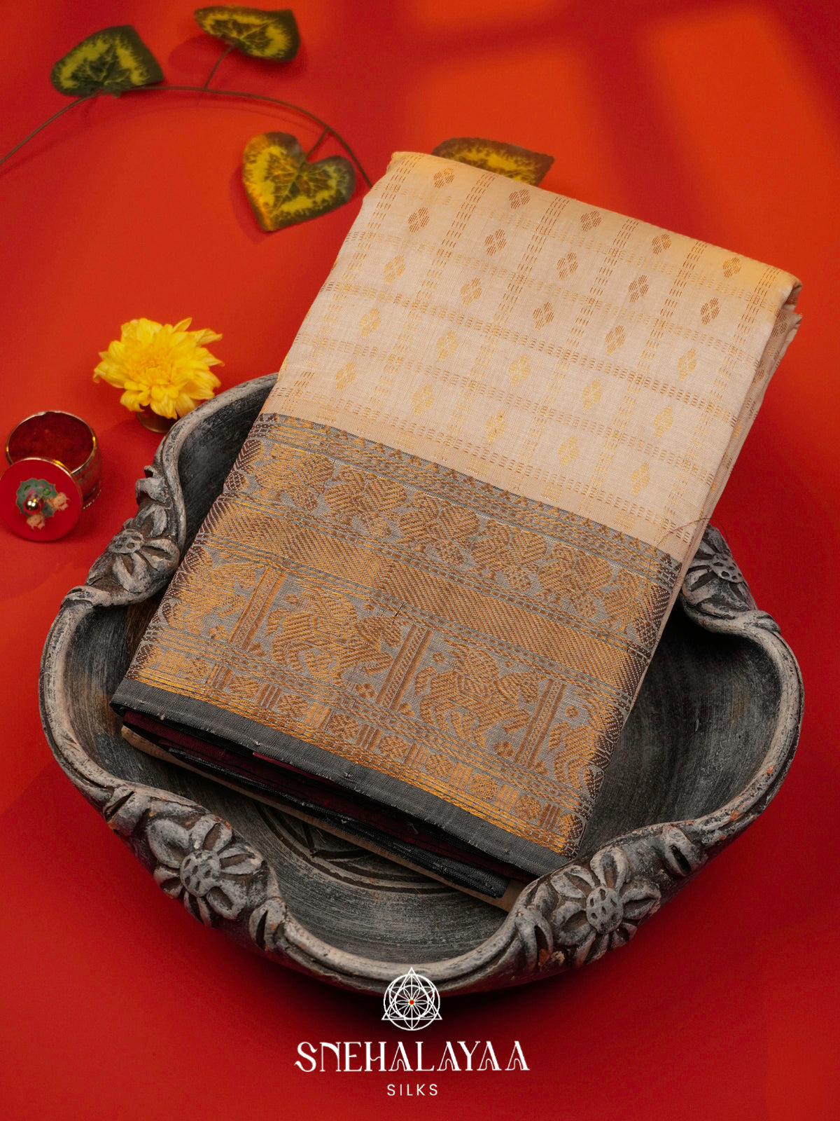 Cream Kanchi Silk Cotton Saree