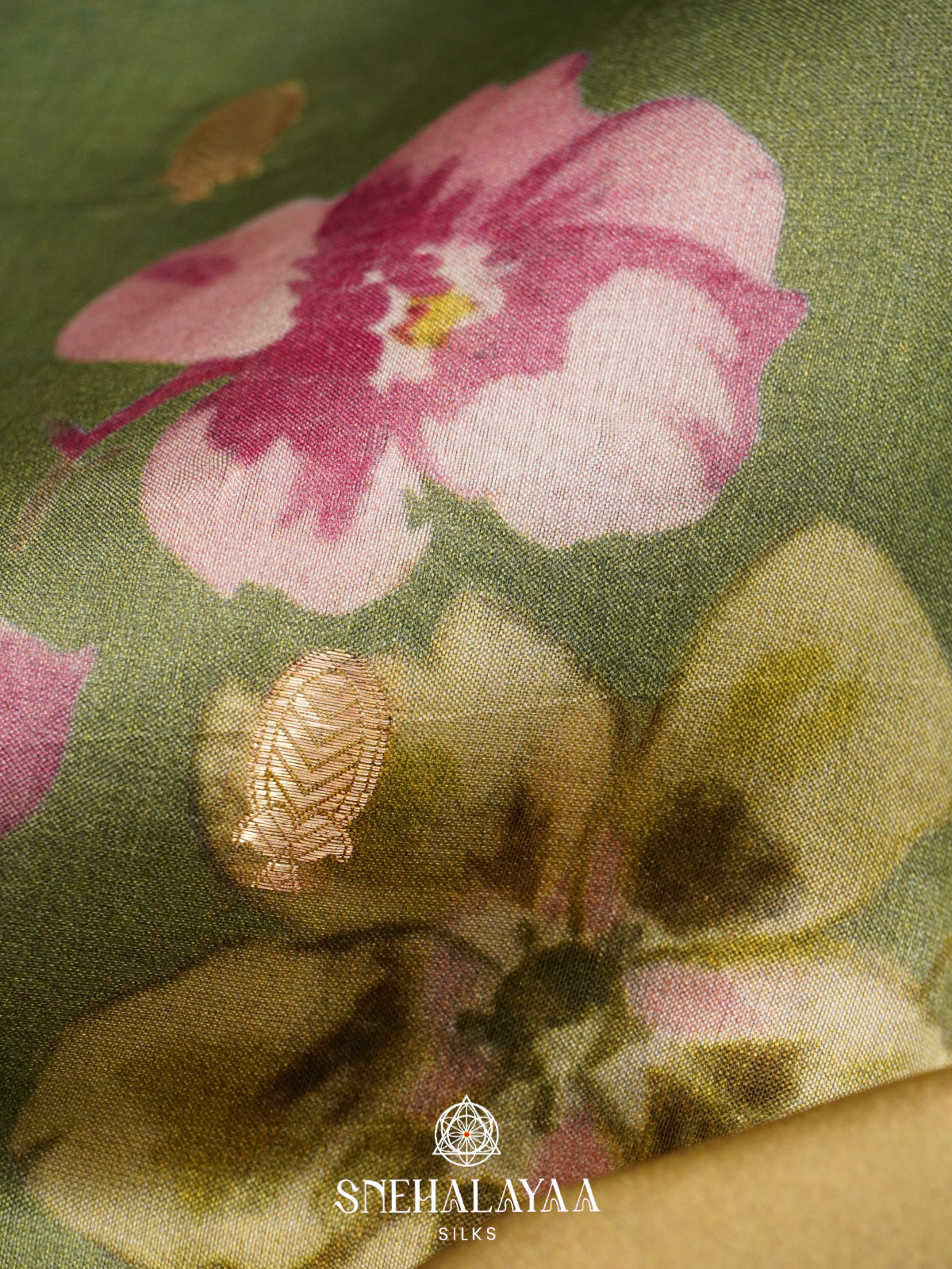 Olive Green Raw Silk Saree