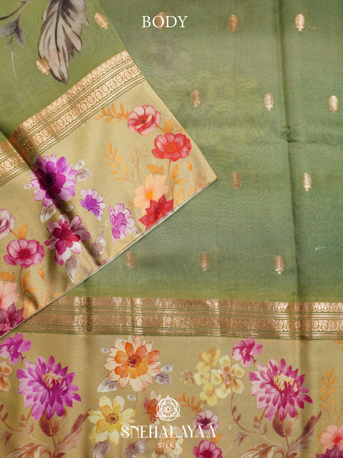 Olive Green Raw Silk Saree