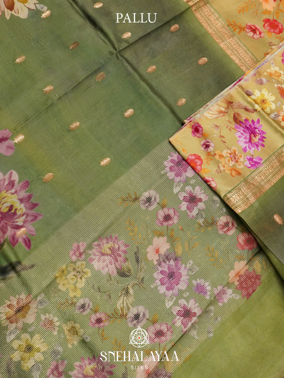Olive Green Raw Silk Saree