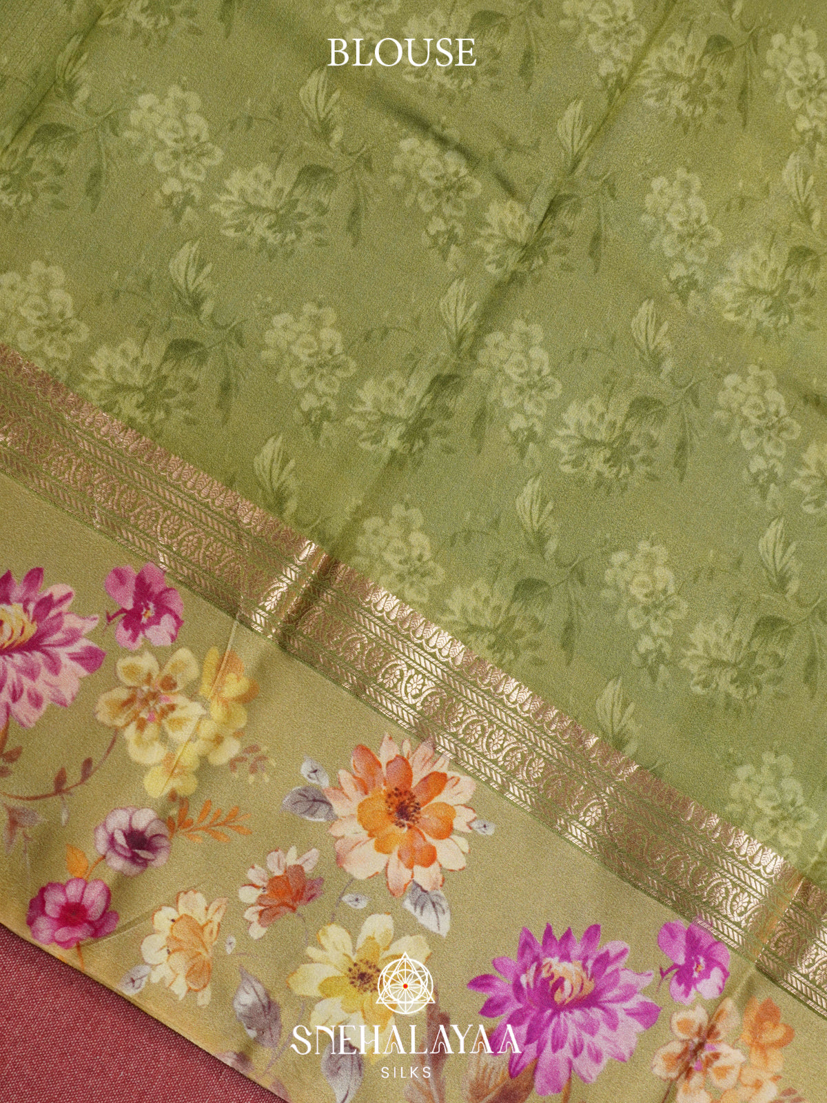 Olive Green Raw Silk Saree
