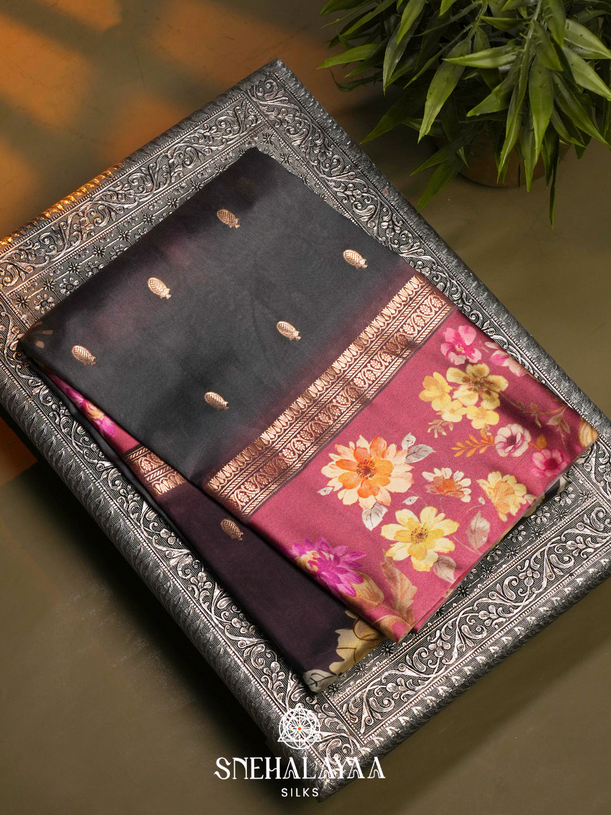 Black Raw Silk Saree