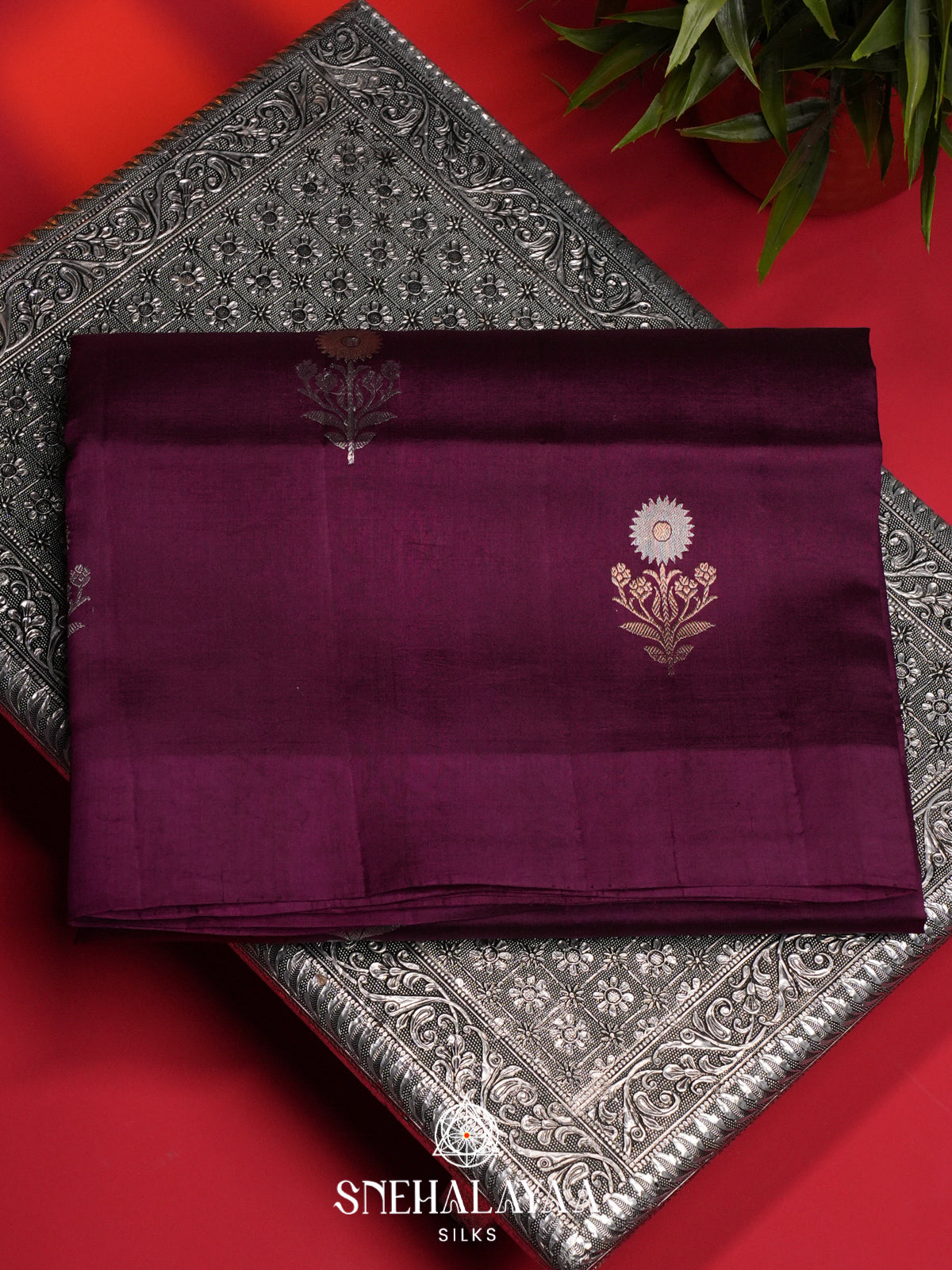 Wine Red Raw Silk Saree