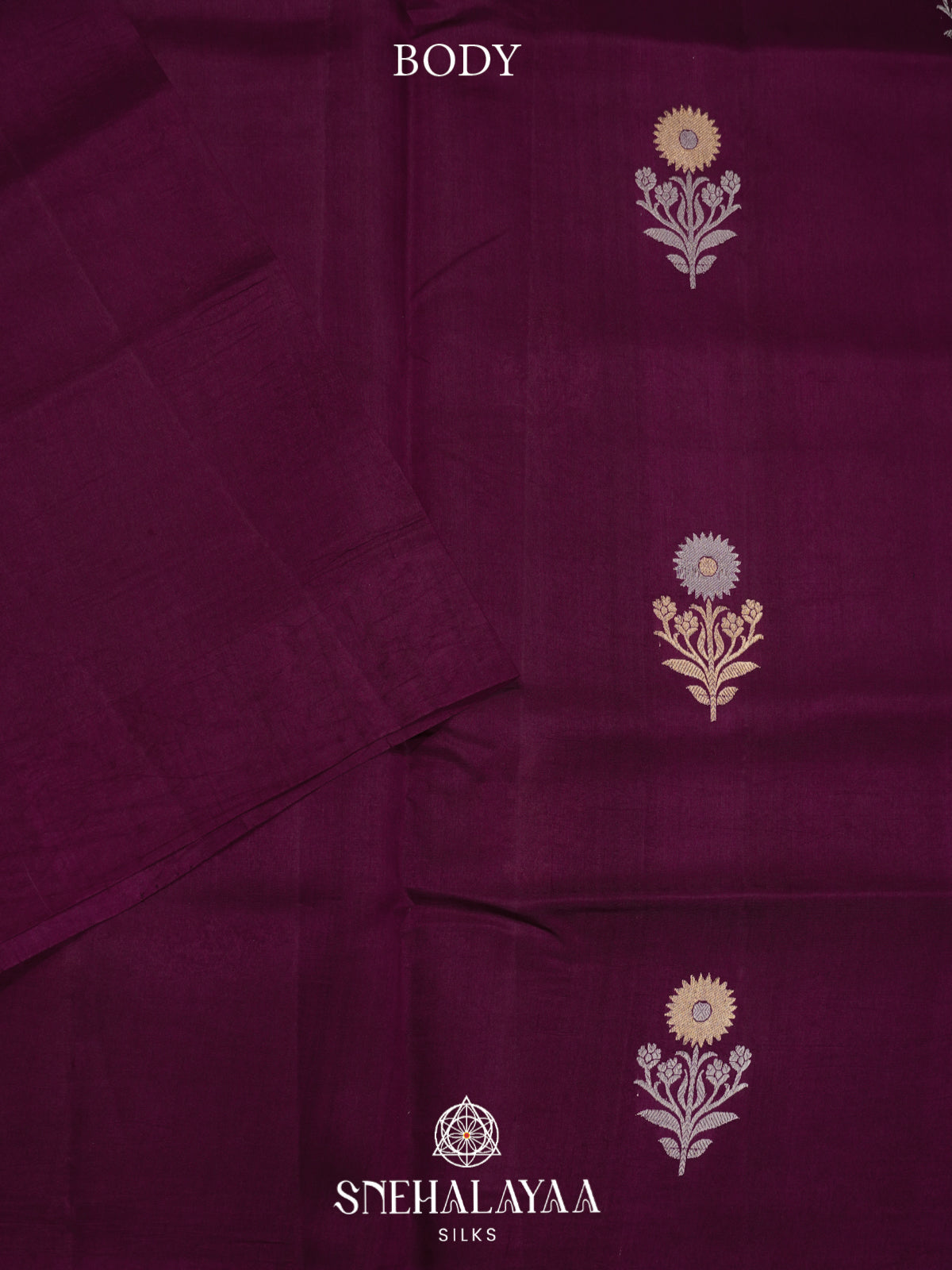 Wine Red Raw Silk Saree